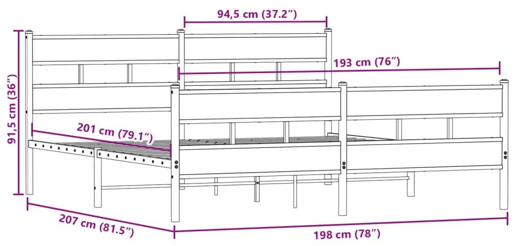 Estrutura de cama sem colchão 193x203cm metal carvalho sonoma