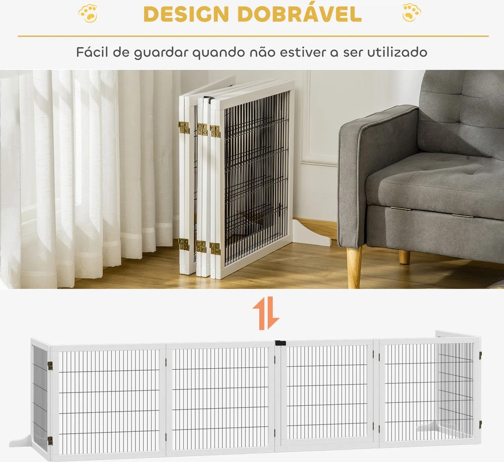 Barreira de Segurança para Cães de Madeira Dobrável para Cães Pequenos e Médios com 6 Painéis 432x36x70 cm Branco