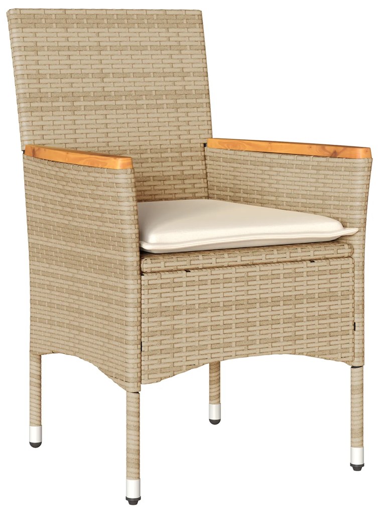 Conjunto de Jantar vidaXL de 3 Peças com Almofadas Bege Rattan Poli