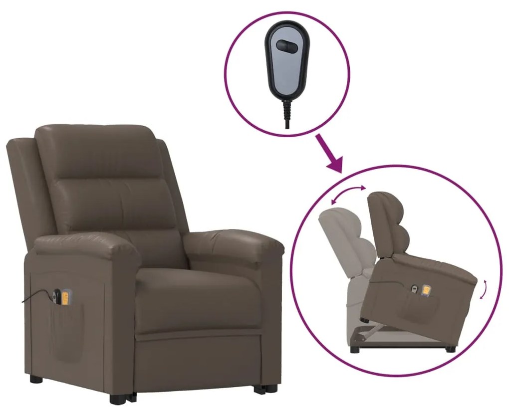 vidaXL Poltrona de massagens elevatória couro artificial cinzento