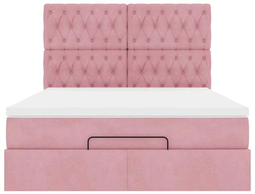 Estrutura de cama otomana com colchões 140x200 cm veludo rosa