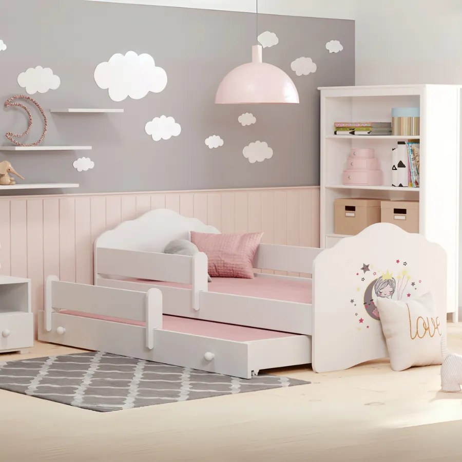 Cama infantil dupla branca Wave 160x80 princesa adormecida - colchão e estrado incluído