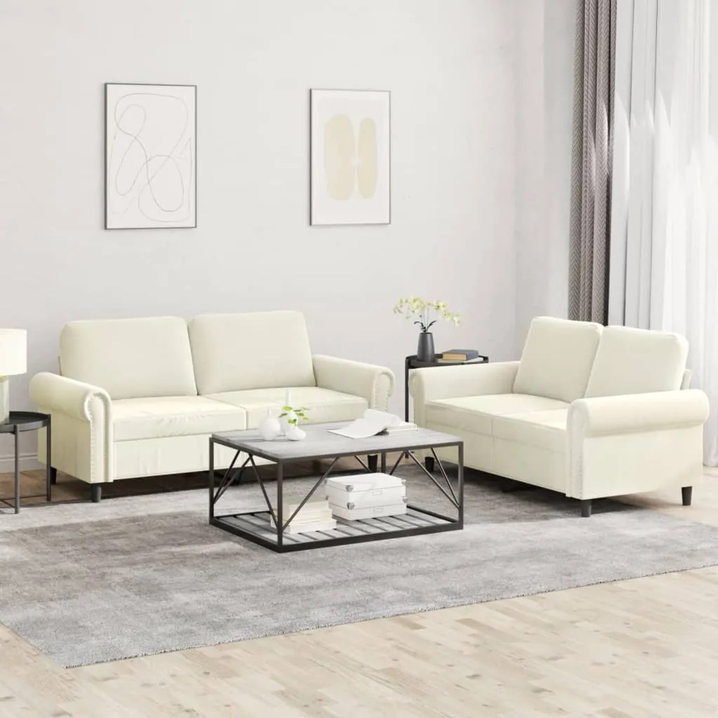 vidaXL 2 pcs conjunto de sofás com almofadões veludo cor creme