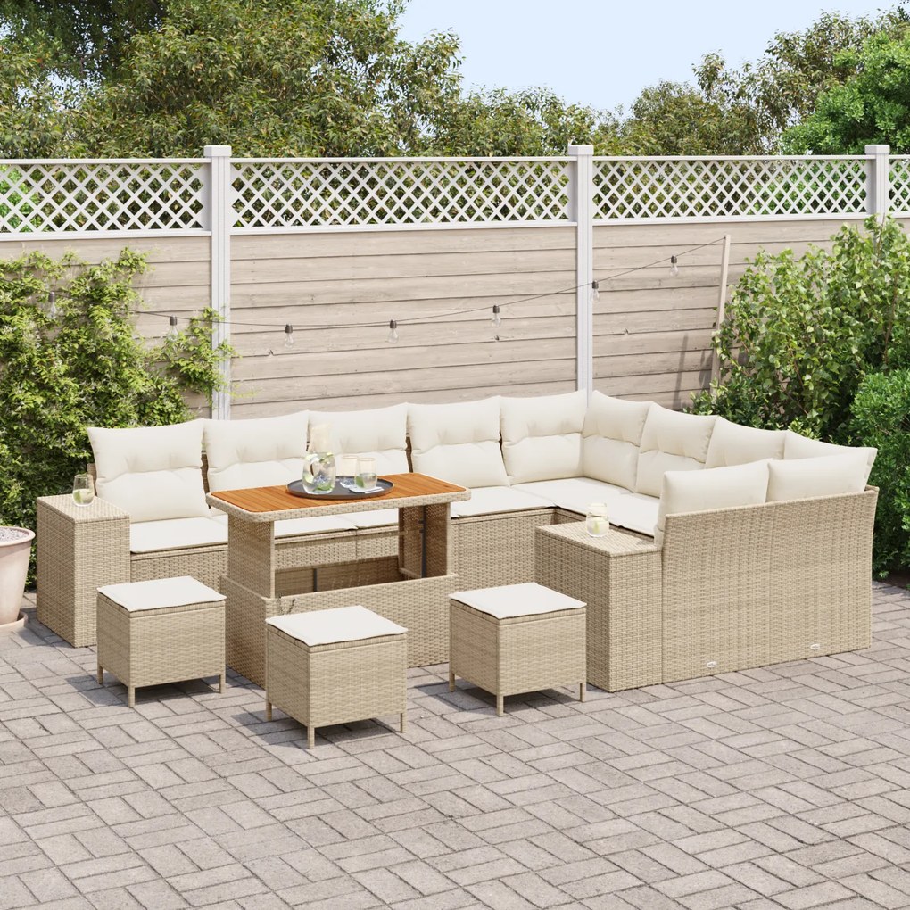 Conjunto de Sofá de Jardim com Almofadas vidaXL 13 Peças Bege Vime Acá