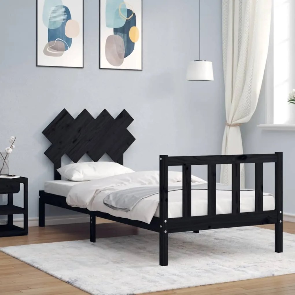 3193455 vidaXL Estrutura de cama com cabeceira 90x200 cm madeira maciça preto