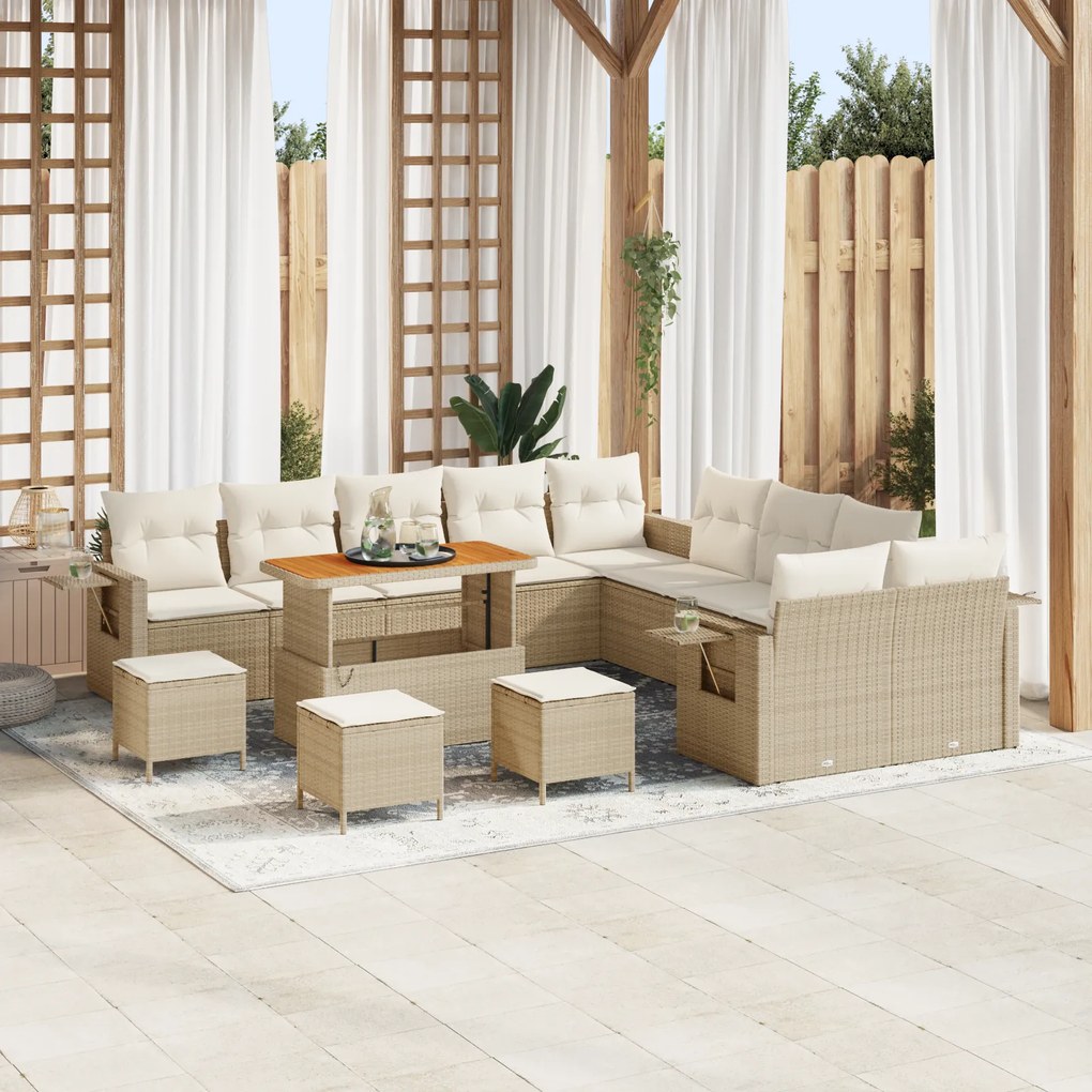 Conjunto de Sofás de Jardim vidaXL de 14 Peças com Almofadas de Rattan Bege