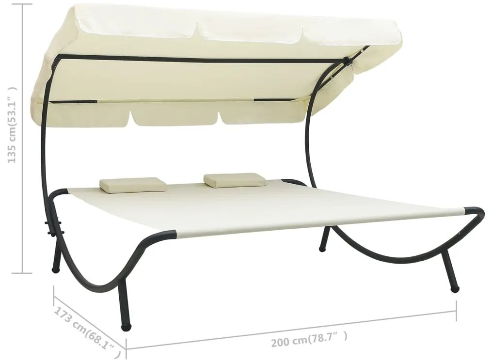 Espreguiçadeira com toldo e almofadas branco nata
