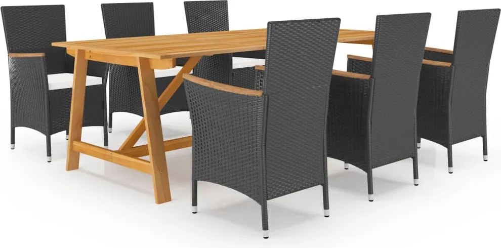 vidaXL 7 pcs conjunto de jantar para jardim preto