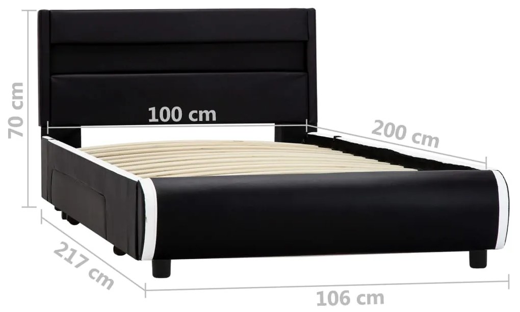 Estrutura de cama com LED 100x200 cm couro artificial preto