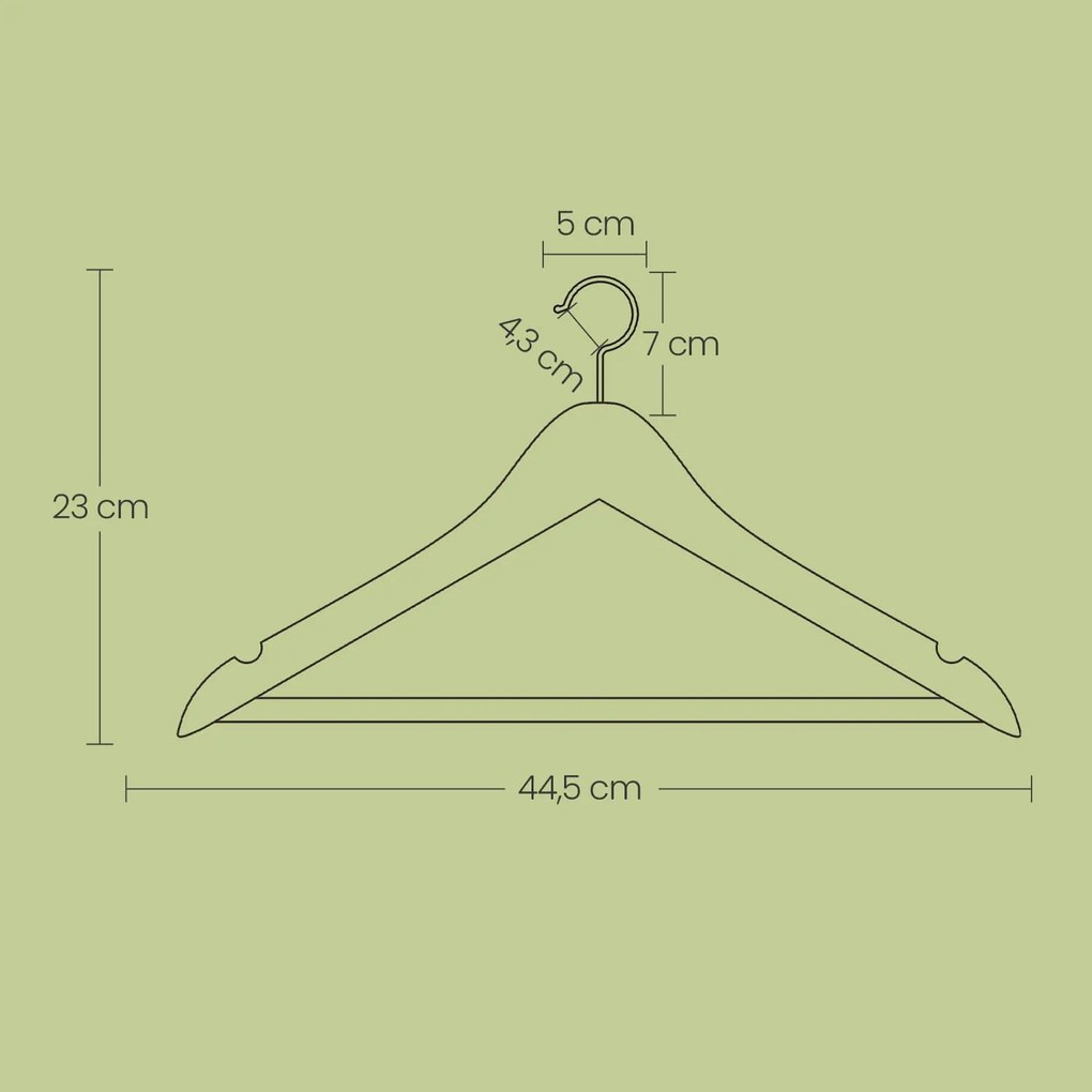 Conjunto de 10 Cabides de madeira maciça 44,5 x 23 cm natural + prateado