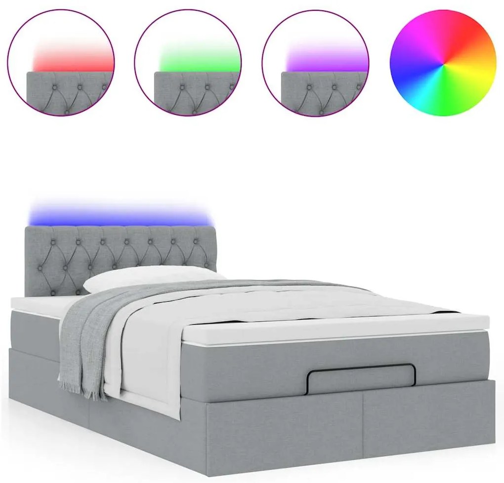 Cama otomana com colchão 120x190 cm tecido cinzento claro
