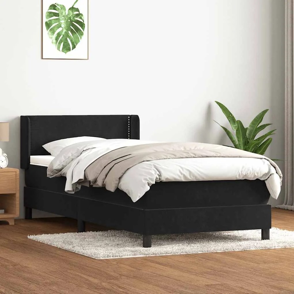 vidaXL Cama com molas/colchão preto 80x210 cm veludo