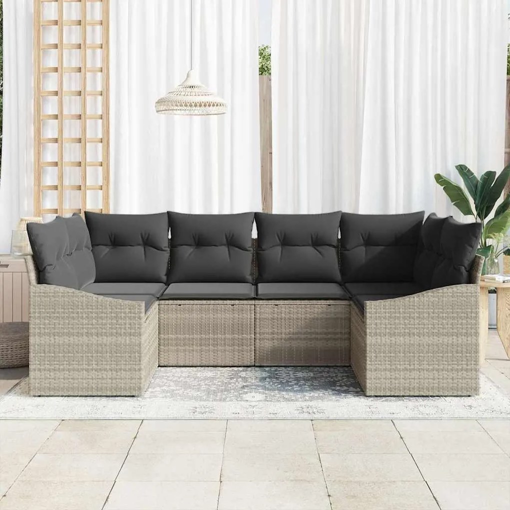 Conjunto de Sofá de Jardim de 6 peças com Almofadas Cinzento Claro Vim