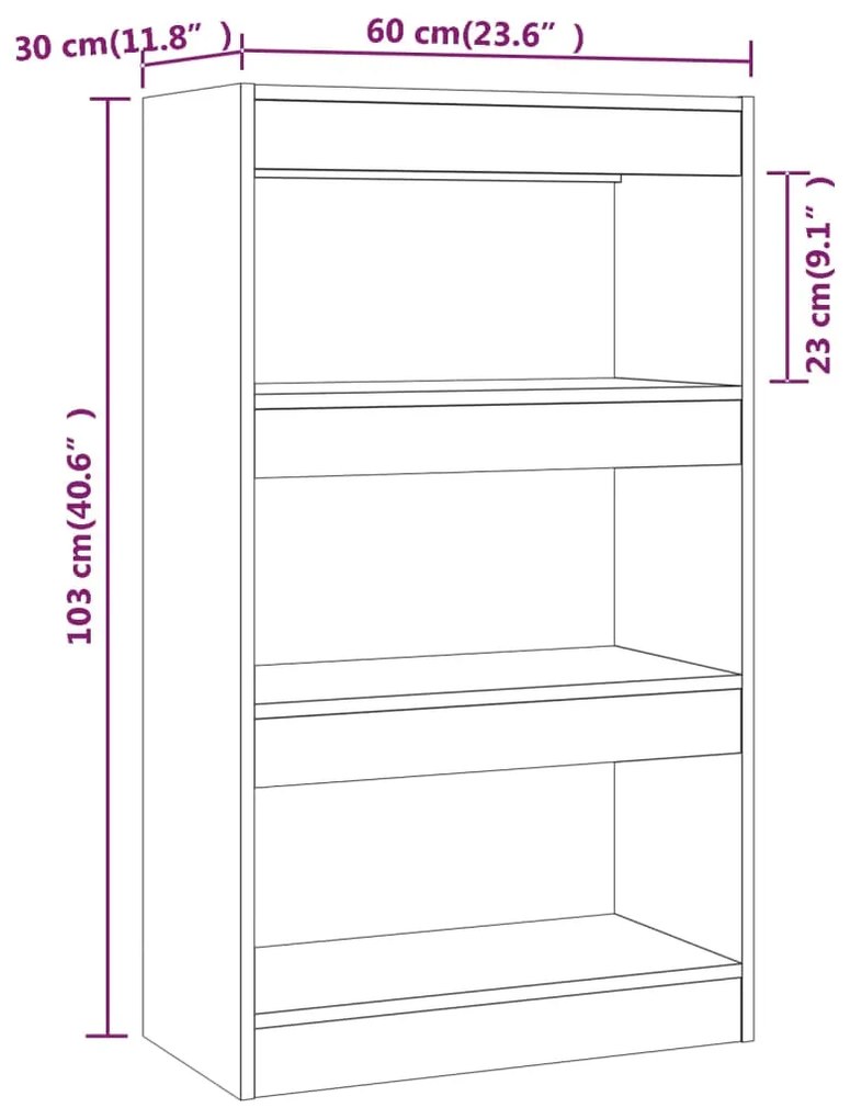 Estante/divisória 60x30x103cm derivados madeira cinzento sonoma