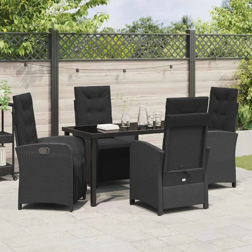 Conjunto de Jantar de Jardim 5 Peças com Almofadas Pretas de Rattan Si