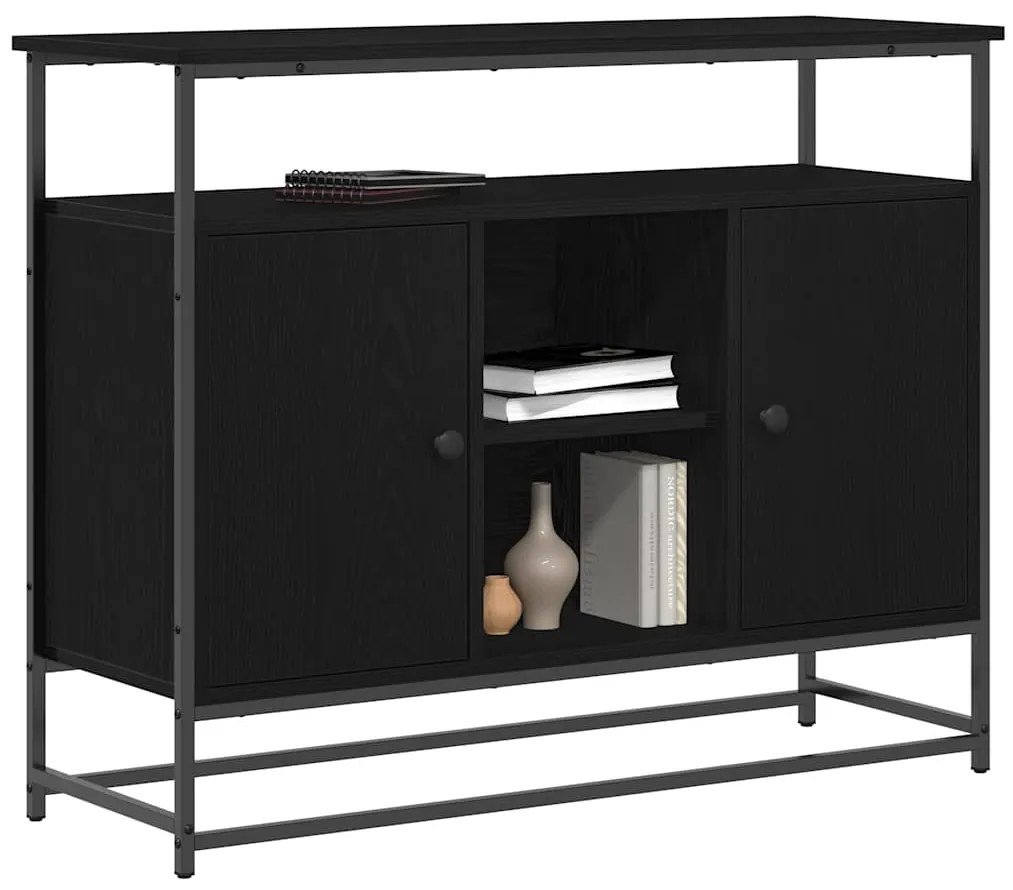 Buffet vidaXL Preto Carvalho 100x35x80 cm Madeira Engenharia e Aço