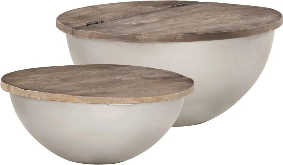 2 pcs conj. mesa centro formato tigela madeira mangueira maciça