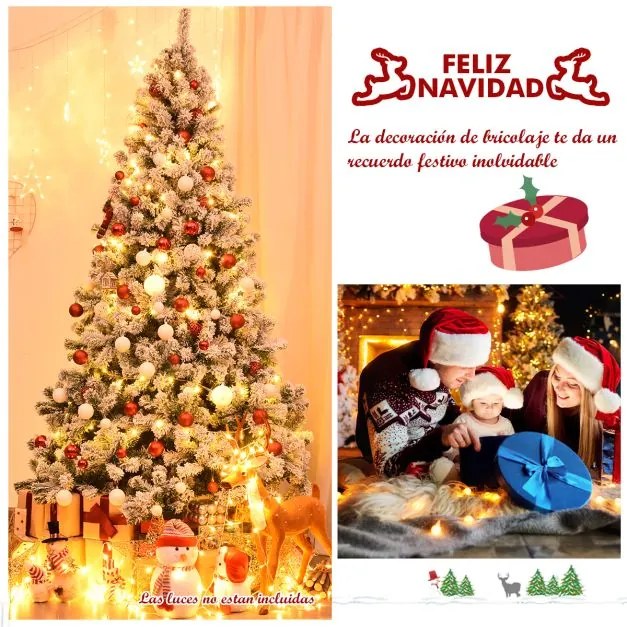 Árvore de Natal de 2,25 m com 1346 ramos artificial com neve com agulhas de PVC de alta qualidade e base metálica sólida Verde