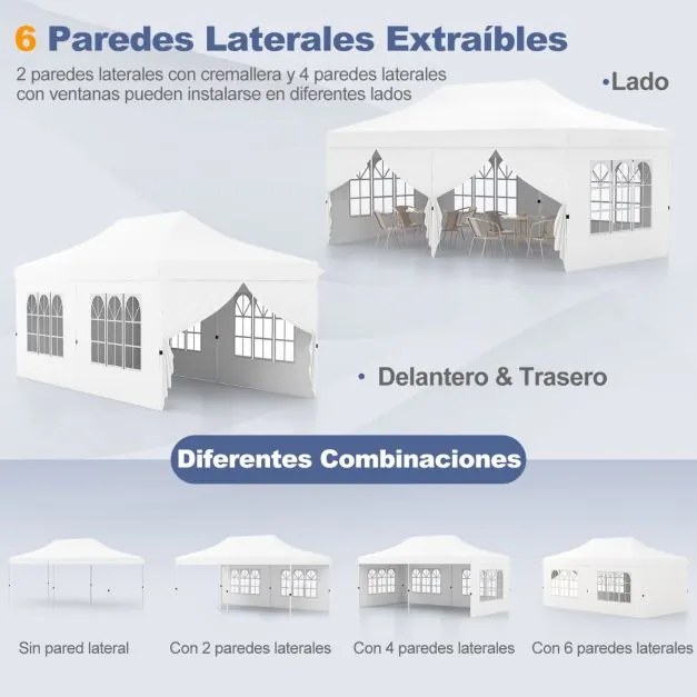 Tenda 600 x 300 cm pop-up com 6 paredes laterais removíveis para festas, casamentos, eventos com bolsa branca