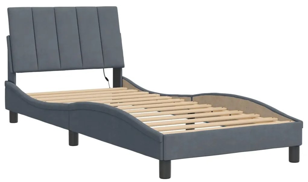 Estrutura de cama c/ luzes LED 90x190 cm veludo cinzento-escuro