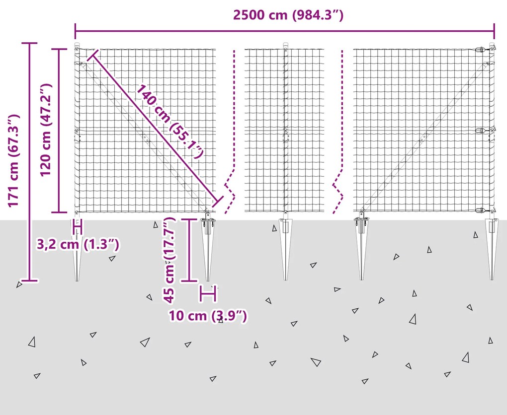 Cerca Euro com 13 Postes de Espeto 1,2x25 m Aço Galvanizado Cinza