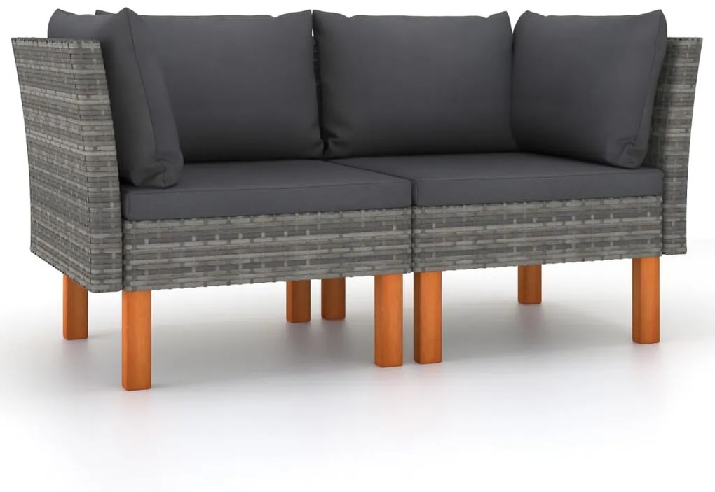 vidaXL Sofás de canto 2 pcs vime PE e madeira de eucalipto maciça