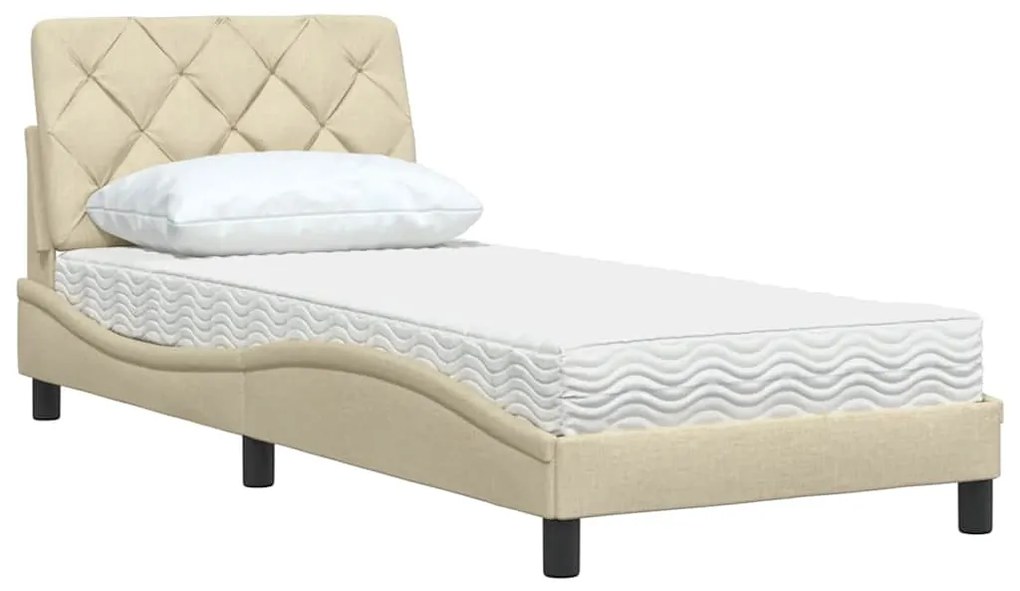 Cama com colchão 90x190 cm tecido cor creme