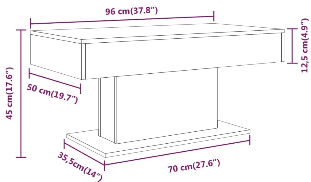 Mesa centro 96x50x45 cm derivados de madeira carvalho castanho