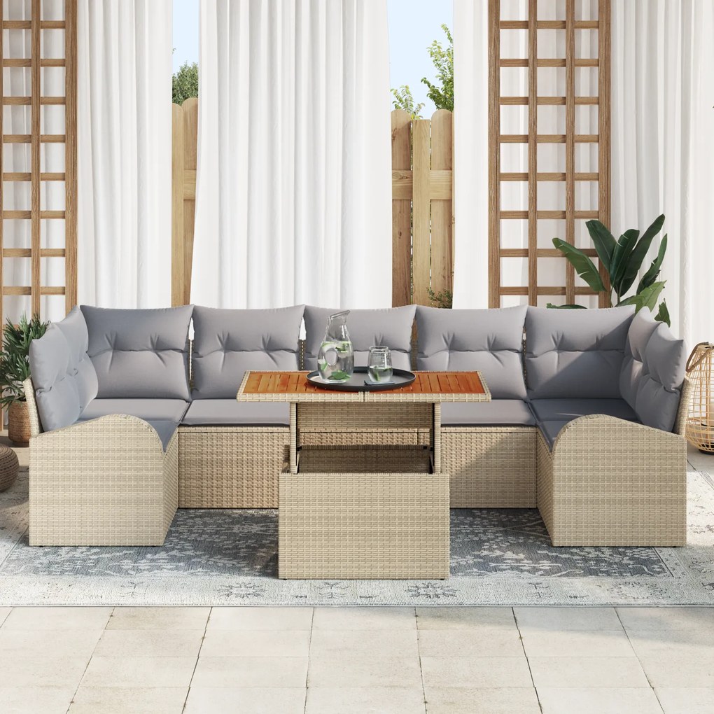 Conjunto de Sofás de Jardim vidaXL 8 Peças com Almofadas Bege Rattan S