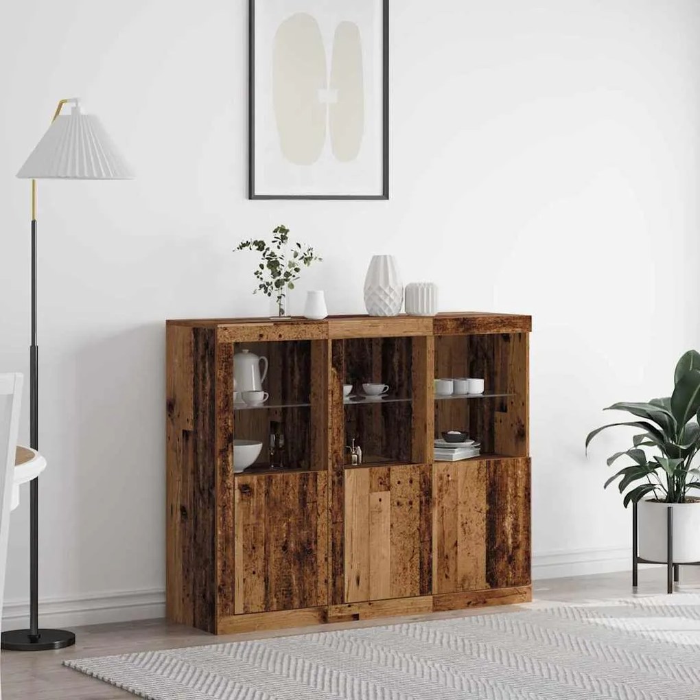 vidaXL Buffet 3 pcs Madeira antiga 123 x 37 x 100 cm