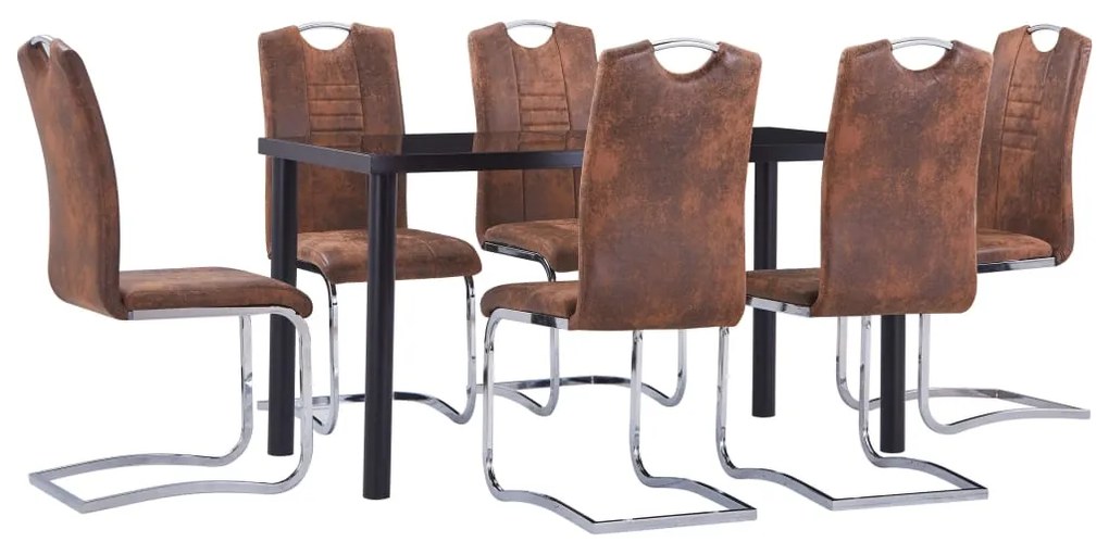 vidaXL 7 pcs conjunto de jantar camurça artificial castanho
