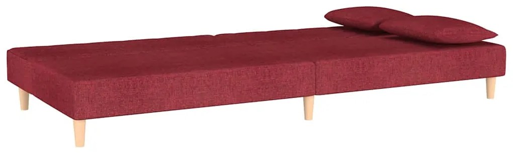 Sofá-cama 2 lugares com duas almofadas tecido vermelho tinto