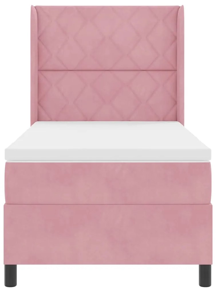Cama Box Spring com Colchão Rosa 90x190 cm Veludo