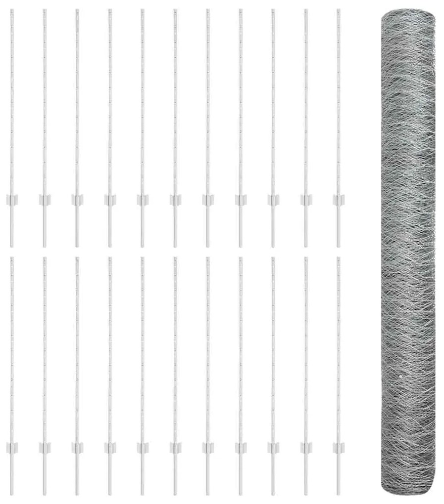 Postes de Cerca vidaXL 22 pcs U-Channel 120 cm Aço Galvanizado
