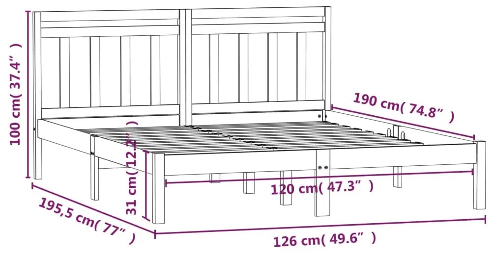 Estrutura de cama pequena casal 120x190 cm pinho maciço