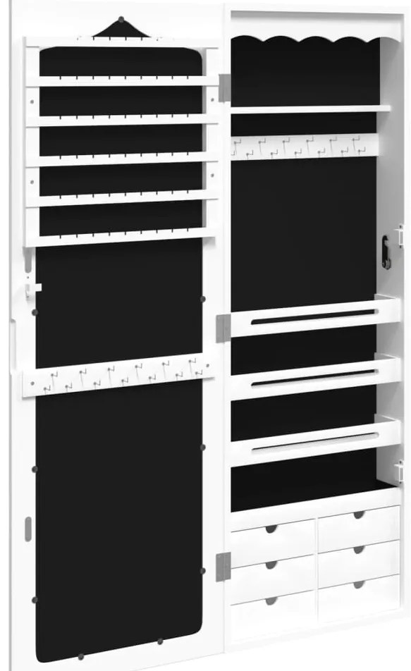 Móvel para joias de parede espelhado 37,5x10x106 cm branco