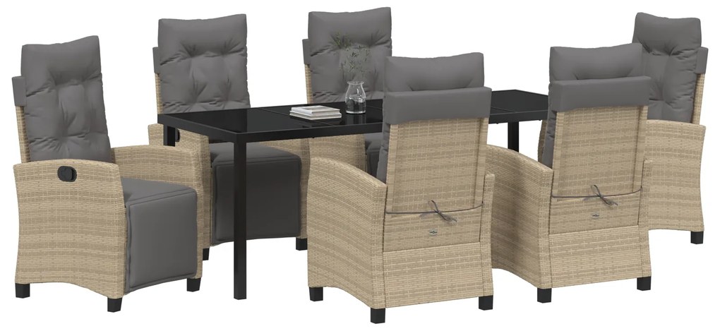 Conjunto de Jantar de Jardim de 7 Peças Bege Rattan Poliéster