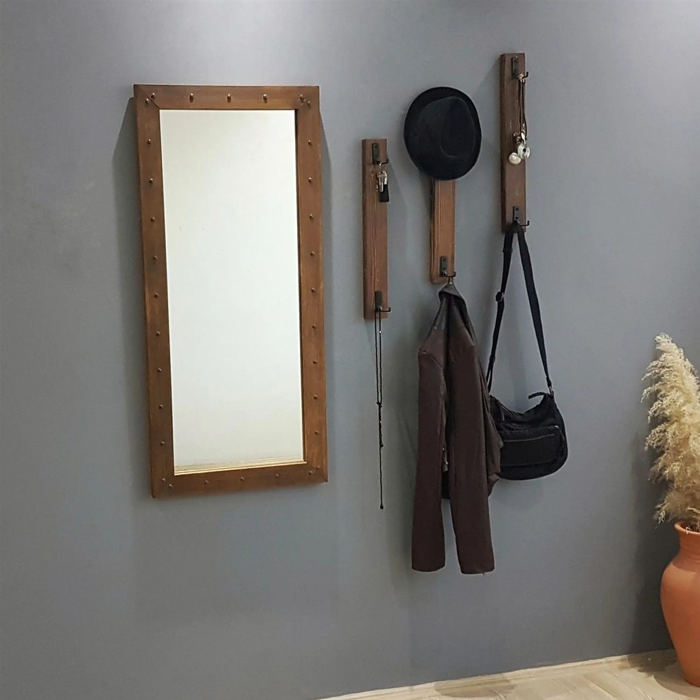 **** Hall Stand V108 – Walnut – Espelho: 50x110 cm, Ganchos: 6x50 cm