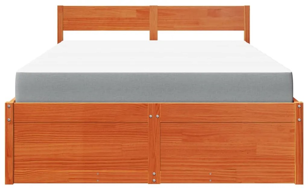 Cama com gavetas e colchão 140x190 cm pinho maciço castanho-mel