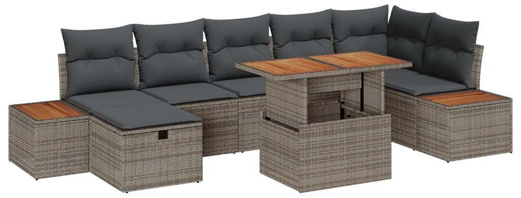 Conjunto de Sofá de Jardim com Almofadas Cinza de Rattan Poliéster