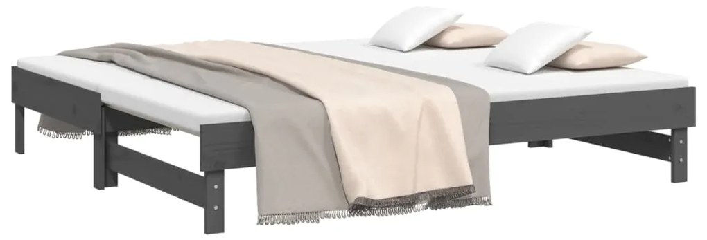 Estrutura sofá-cama de puxar 2x(90x190) cm pinho maciço cinza