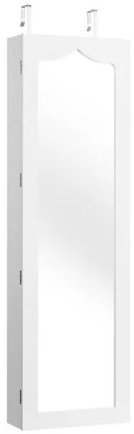 Armário para joias com espelho, iluminação LED, fechadura para montar na porta ou na parede, 36,5 x 11,5 x 120 cm Branco