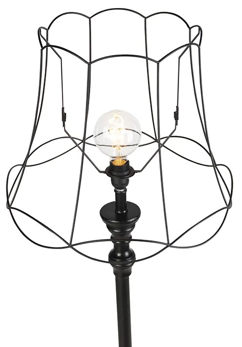 Candeeiro de pé preto com abajur de estrutura de rede 45 cm - Classico