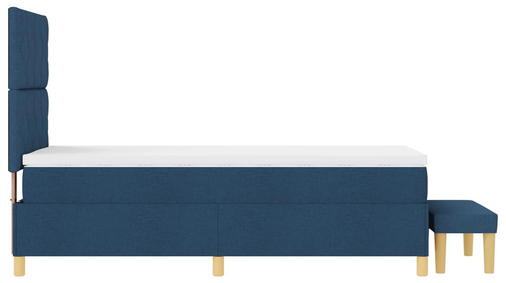 Cama Box Spring com Colchão e Banco Azul 90x190 cm Tecido