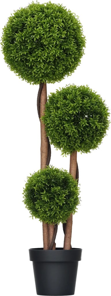 Árvore artificial de buxo altura 110 cm com 3 bolas de folhas de bambu, vaso incluído, para interior e exterior, verde