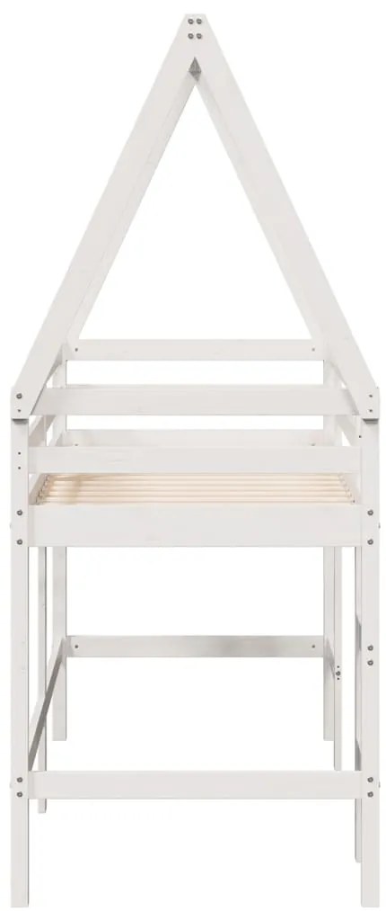 Cama alta c/ escada e telhado 80x200 cm pinho maciço branco