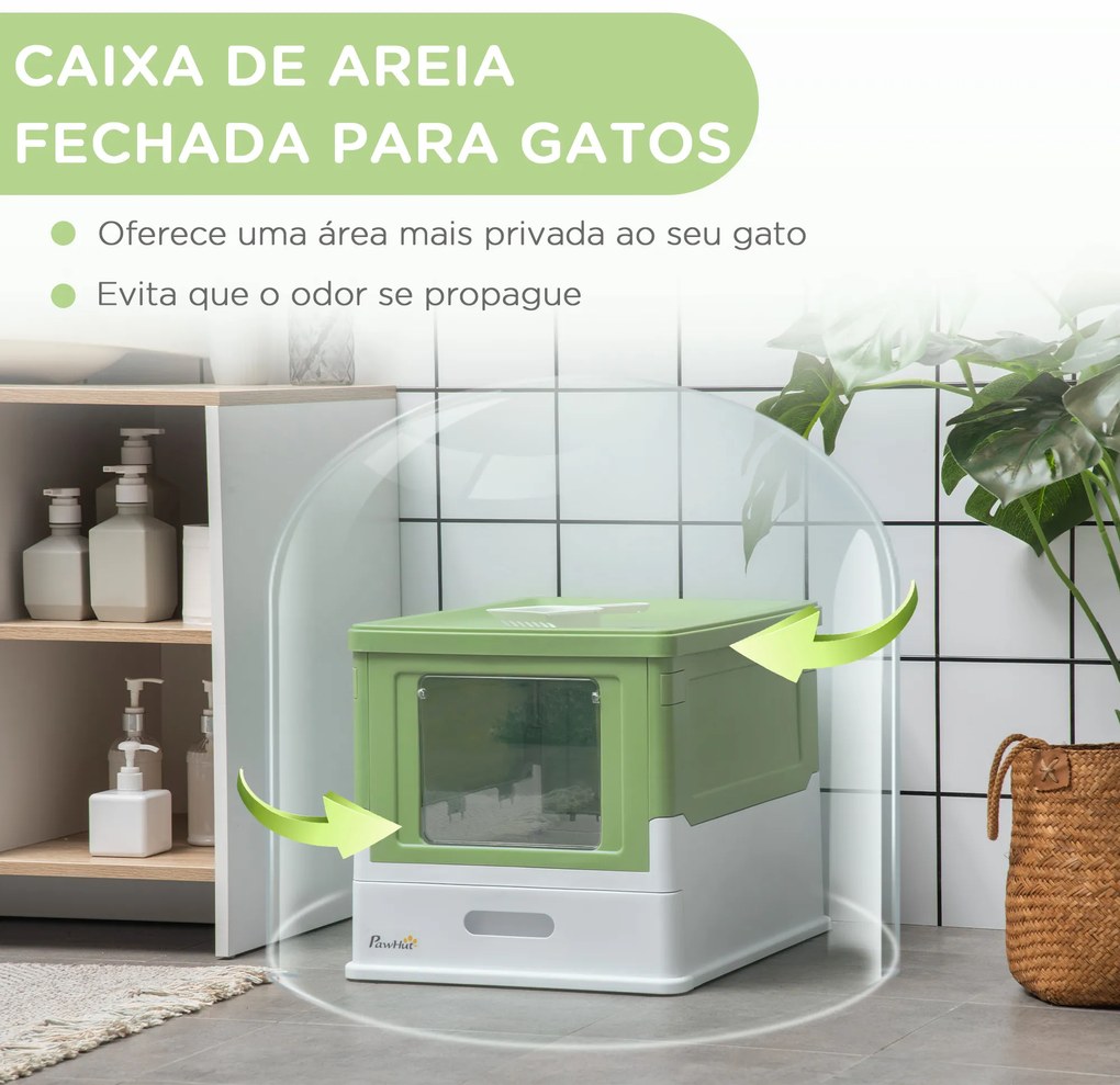 Caixa de Areia para Gatos Dobrável Caixa de Areia para Gatos Fechada com Bandeja Removível 47,5x35,5x36,7cm Verde Claro