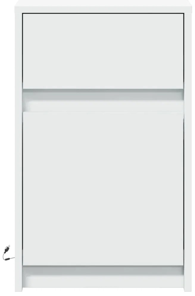 Mesas de cabeceira c/ luzes LED 2 pcs derivados madeira branco