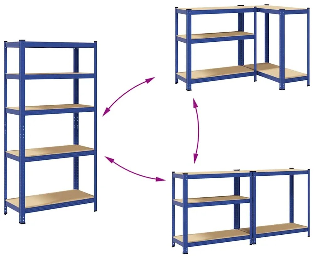 Prateleiras de armazenamento de 5 camadas 2 pcs aço azul