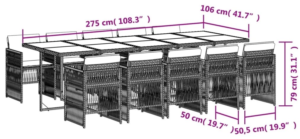 11 pcs conj. jantar jardim c/ almofadões vime PE bege misturado